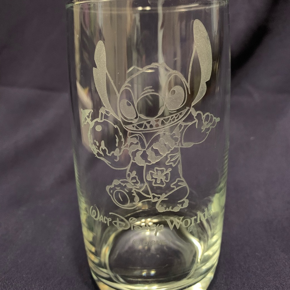 Walt Disney Stitch Clear Etched Glass Tumbler with C Monogram